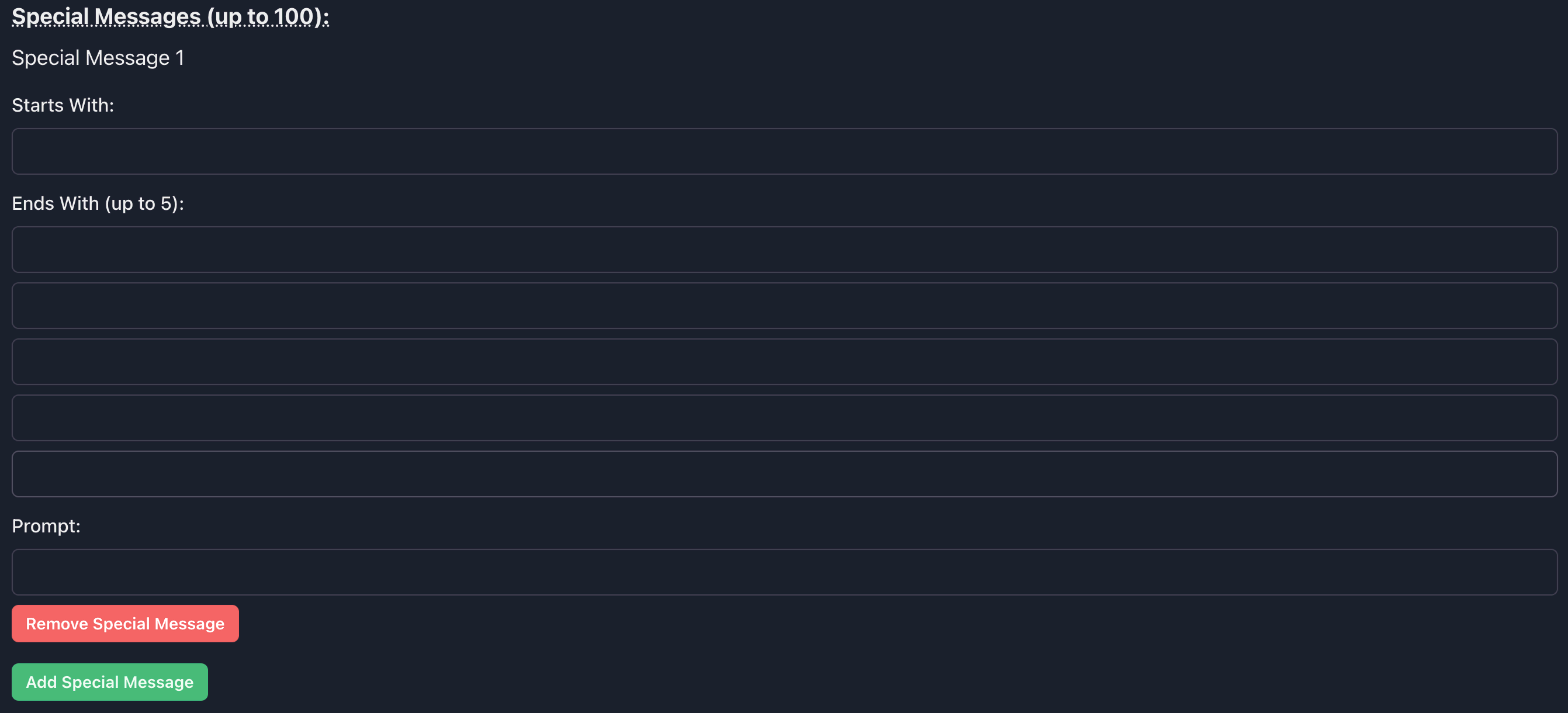 Add Special Messages Button Action